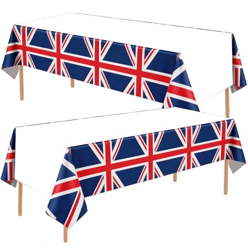 2Pcs 274 * 137cm Union Jack Table Covers VJ Day England Table Cloth Union Jack Party Plastic Tablecloth GB Tablecover for Street Party Decor National Events King 80th UK Table Ware