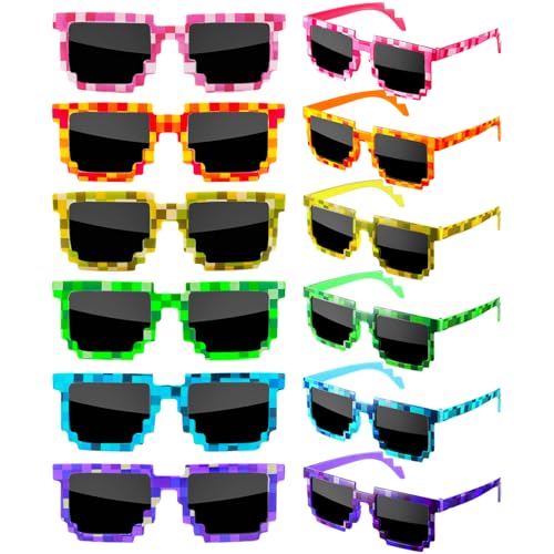 Matcheck 12 Pack Thug Life Party Sunglasses 8 Bit Pixelated Mosaic Gamer MLG Photo Props Glasses for Adults
