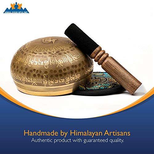 Tibetan Singing Bowl Set 4.2 inch with Holy Buddhist Mantra and Sacred Third Eye Symbol from Nepal~ Antique design suitable for Yoga, Meditation, Sound Healing & Chakra Balancing~ - Image 7