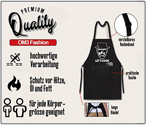 OM3® MR-WHITE-LETS-COOK - Grill-Schürze - Spruch Parodie Kult TV Serie - BBQ Küchenschürze für Erwachsene Unisex