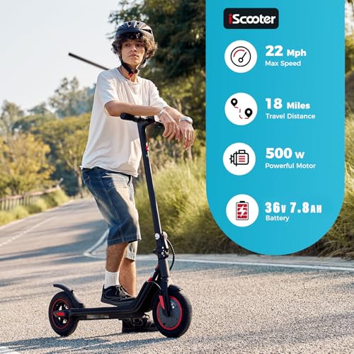 Image of iScooter Electric Scooter Adults, 18 /15 /12 Miles Long Range,22 /19 /18 Mph Top Speed, Commuting Electric Scooter with Cruise Control, Double Braking Systems Escooter for Adults and Teens