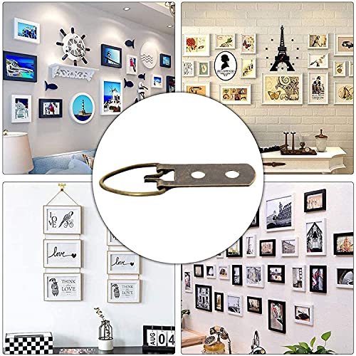 Image of 54mm x 16mm Double Holes D Ring Picture Hangers Hardware Assortment Kit, for Home Decoration Hanging Clock Paintings Artwork Creative Picture Frame Photo Hanging Solutions Bronze Tone 100pcs
