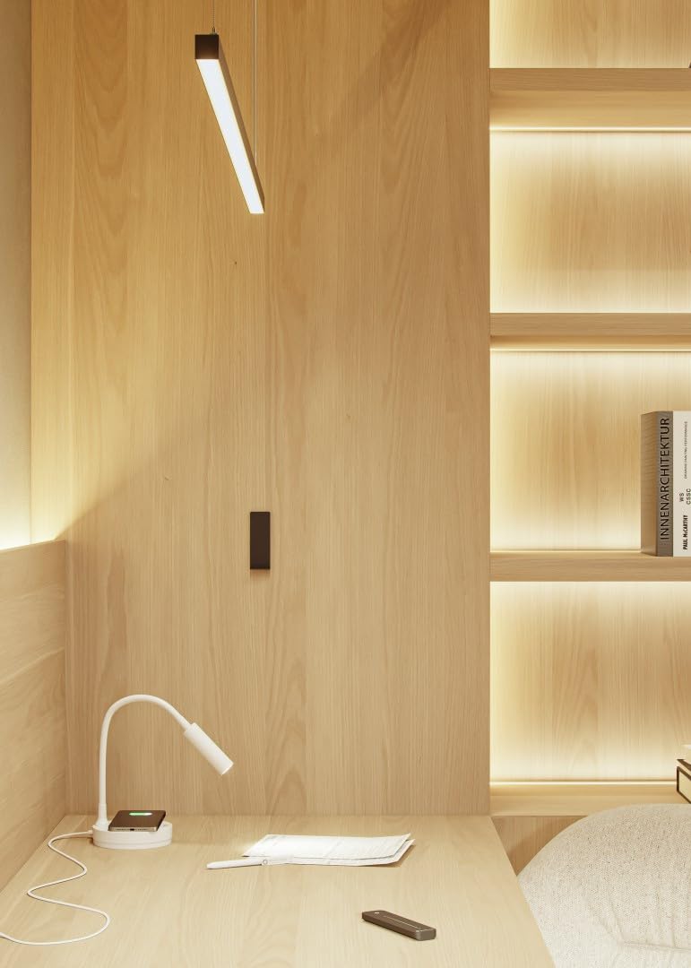 Beneito Faure Lampada da Tavolo Led Stem - 5W, Luce calda, Per scrivania, lettura e comodino, Ricarica Wireless, Testa Orientabile - Colore Bianco