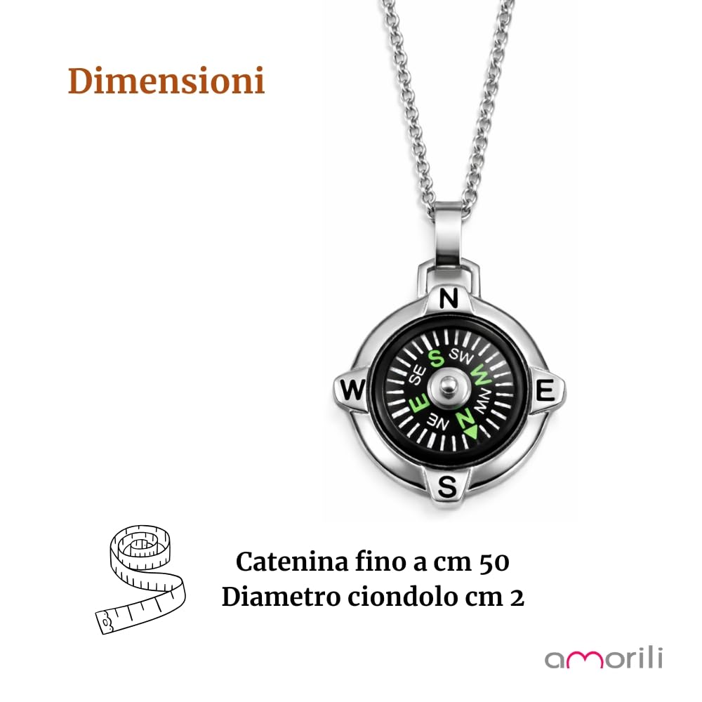 Collana Uomo Bussola Rosa dei Venti – Gioiello Nautico da Uomo con Ciondolo Bussola – Collier Mare Estate per Appassionati di Vela e Nautica