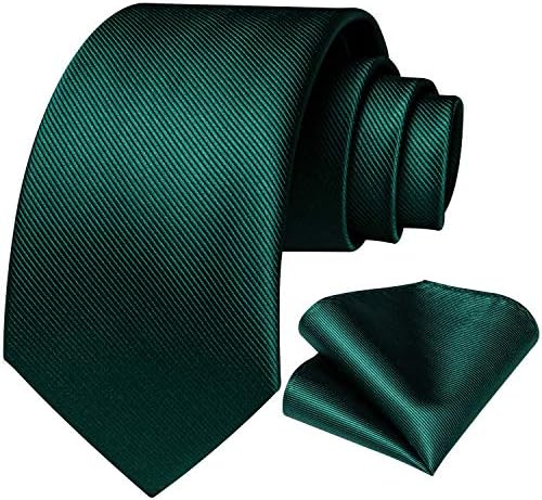 DiBanGu Solid Emerald Green Tie for Men Wedding Business Silk Necktie Handkerchief Plain Ties and Pocket Square Set