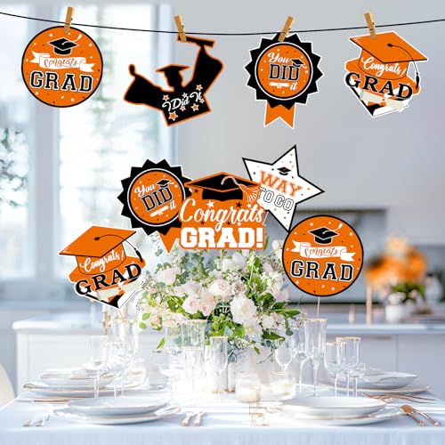 Image of 24Pcs Graduation Party Decorations Class of 2026, Graduation Centerpieces for Tables, 2026 Congrats Grad Party Centerpiece Stick Table Toppers for Graduation Party Supplies (Orange,Black)