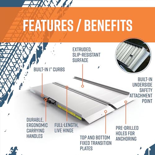 EZ-ACCESS TRAVERSE Aluminum Singlefold Folding Ramp, Portable Loading Ramps for Wheelchairs, Motorcycles, Lawn Tractors & ATVs, Heavy Duty Aluminum Folding Ramps with Carrying Handles (Silver, 4 Foot)