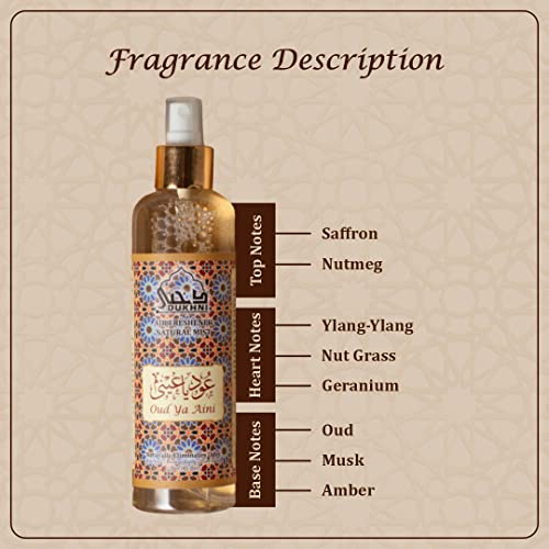 Oud Ya Aini Attar Al Faraash By Dukhni | 250Ml Non Alcoholic Spray | Arabic Natural Mist | Air Freshener, Room Mist, Fabric & Linen Spray | Perfect For Prayer Mats, Beds, Sofas, Curtains | Halal #TOP3