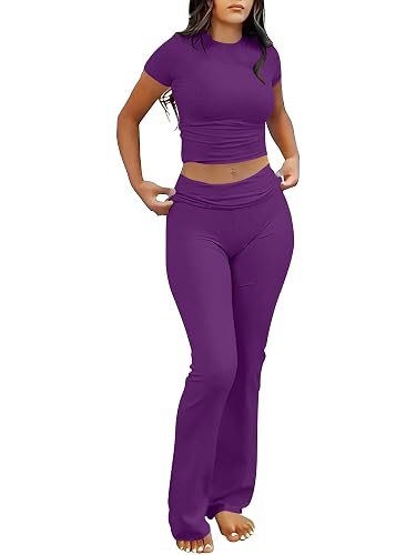 ANRABESS Lounge Sets for Women 2 Piece Foldover Yoga Flare