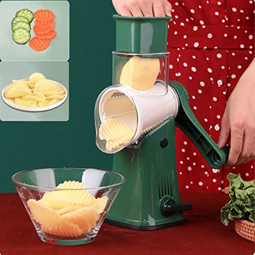 Manual Rotary Cheese Grater Grinder- 5 Interchangeable Blades Round Mandoline Vegetable Slicer Drum Shredder Nut Chopper With Strong Suction Base #TOP2