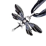AKOAK Fashion Creative Bohemian Jewelry Ethnic Multi-layer Chain Colorful Enamel Dragonfly Pendant Necklace（Black）