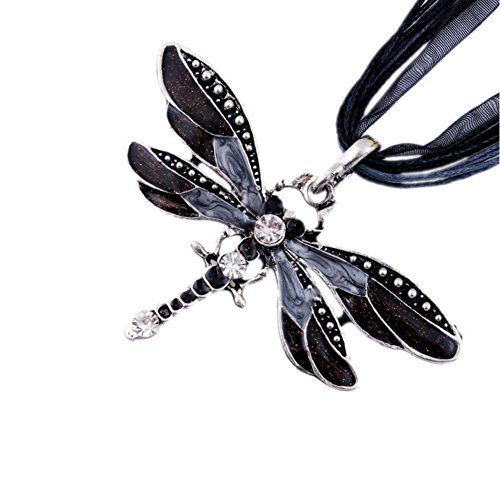 AKOAK Fashion Creative Bohemian Jewelry Ethnic Multi-layer Chain Colorful Enamel Dragonfly Pendant Necklace（Black） image 4