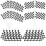 50Pcs Checkered Flags on Sticks, Checkered Racing Flag Black and White Mini Hand Held Race Car Flags With Plastic Sticks for Party Decorations