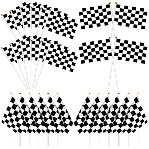 Mini drapeaux de voiture de course noir et blanc lot de 50 pièces pour décoration de fête à thème