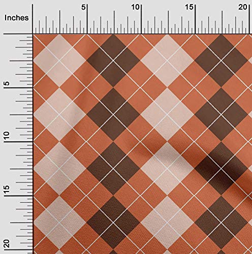 oneOone Cotton Cambric Orange Fabric Argyle Check Sewing Material Print Fabric By The Yard 56 Inches Wide