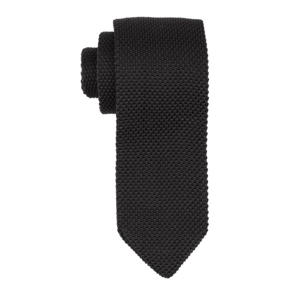 Solid Black Knitted Necktie For Men-image-33