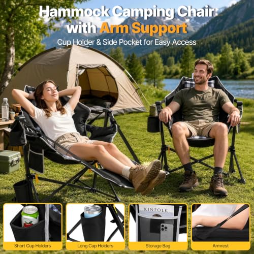 Suteck Silla de Camping Hamaca con Reposapiés, Acolchado Grueso, Negro a Cuadros miniatura 6