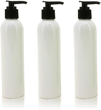 Royal Massage 8 oz Bullet Pump Bottle Refillable Massage Oil, Lotion, Soap, Shampoo Dispenser BPA-Free PET with Black Locking Pump UV-Resistant for Essential Oils White, 3