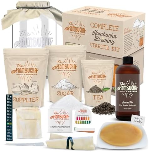 The Kombucha Company Kombucha Home Brewing Starter Kit | 5-Inch Large Scoby | Complete Kit with 16 oz Starter Tea, Brewing Jar & Supplies | Brew Unlimited Kombucha