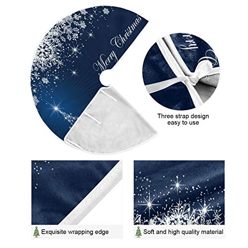 Attx Winter Blue Snowflakes Christmas Tree Skirt Home Decoration Large Round Tree Skirt 35.4 Inches #TOP1
