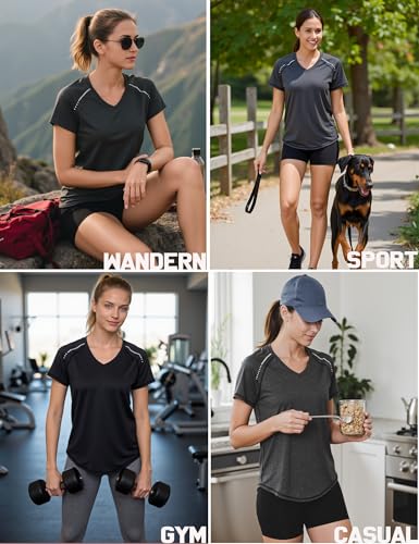 Gyabnw Damen Sportshirt Atmungsaktiv Kurzarm Leichtes Funktions Sport Oberteile Damen V-Ausschnitt Sport Top Damen Für Fitness Laufshirt Yoga