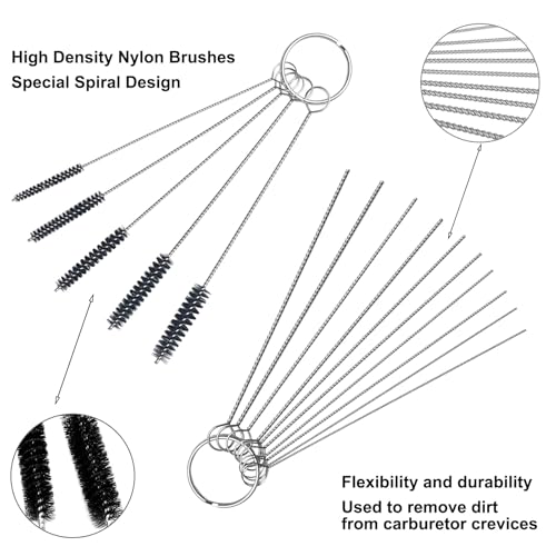 Image of Carburetor Cleaning Kit, Premium Torch Tip Cleaner,Carburetor Carbon Dirt Jet Remove Cleaner, Stainless Steel 13 Cleaning Wires Set + 10 Cleaning Needles+ 5 Nylon Brushes+ 1 Sharp Pick Tool Kit