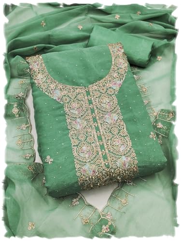Image of Women's Shimmer Silk Embroidery Work Unstitched Dress Material