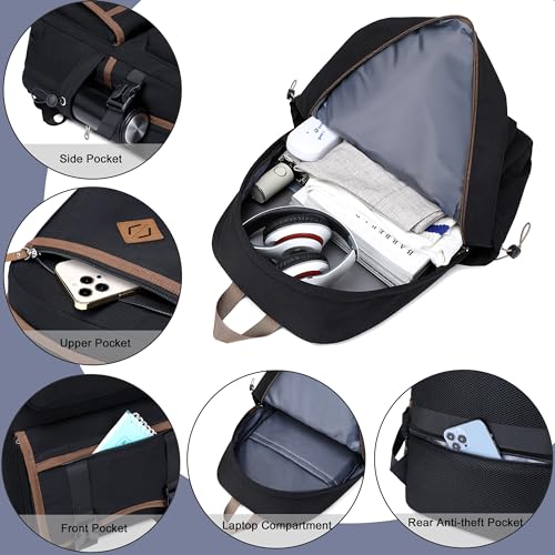 Laptop Backpack 15 -17 Inch for Women Men Large College Bookbag Elementary Middle High School Bag for Kids Teens Girls Boys Student Waterproof Travel Backpacks Book Rucksack Work Daypack Black2