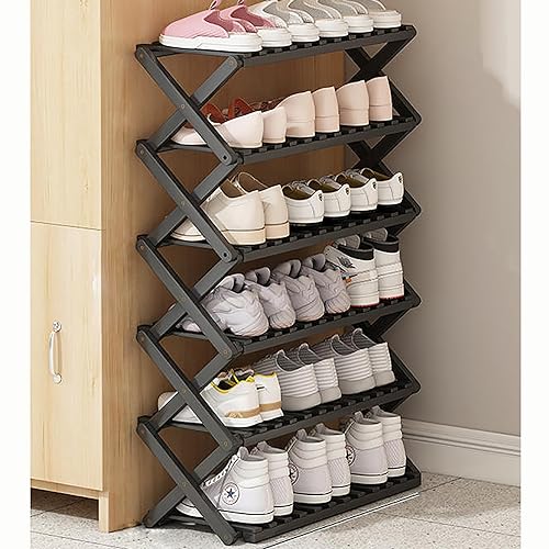 6-Tier Foldable Bamboo Shoe Rack - Versatile Shoe Shelf Stand for Entryway, Indoor/Outdoor Use, Space-Saving Design, 50cm Height, Sturdy &amp; Stylish Storage Solution