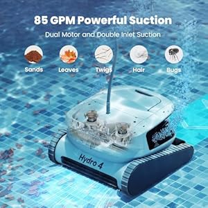 Hydro 4 corded robotic pool cleaner for inground pools smart wifi and bluetooth app control automatic schedule 95 coverage waterline wall climbing ideal for pools up to 50 ft in length  urban country home decor