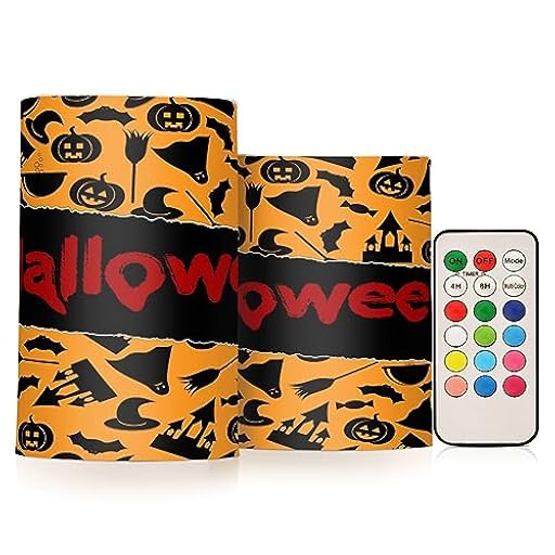 JUMBEAR Juego de 2 velas LED con símbolos negros de Halloween, velas sin llama naranjas de 4 pulgadas y 5 pulgadas, pilares de velas de cera real, control remoto de 18 teclas con función de | Ya disponible en tu tienda friki favorita! En mundofriki.es!