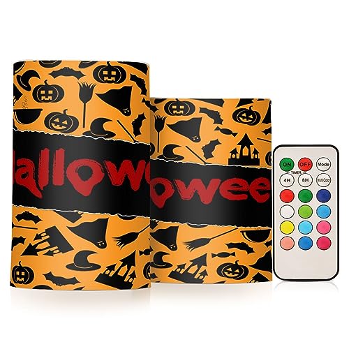 JUMBEAR Juego de 2 velas LED con símbolos negros de Halloween,