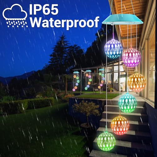 Image of Toodour Solar Wind Chime, Color Changing Moroccan Ball Wind Chimes, LED Decorative Mobile, Gifts for Mom, Waterproof Outdoor Decorative Lights for Garden, Patio, Party, Yard, Window Outdoor Decor