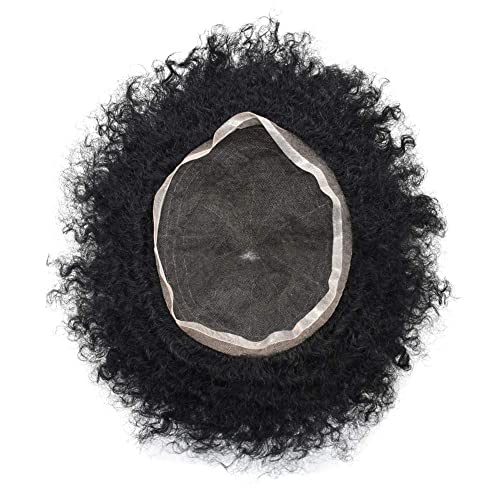 Afro Toupee for Black Men 8X10 All Transparent French Lace Kinky Curly Human Hair African American Mens Replacement System Wigs (Afro Wavy 4mm, #1B Natural Black) - Image 6