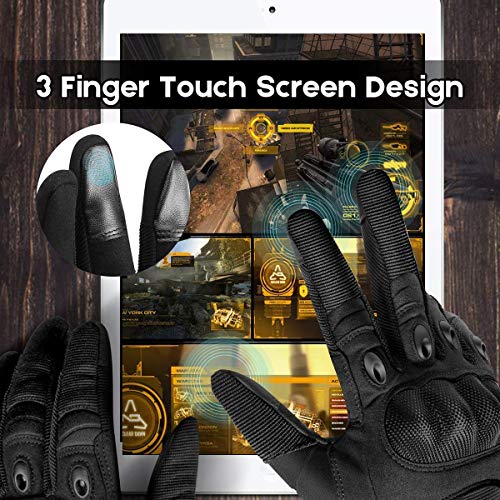 Xiaoai Touch Screen Rubber Hard Knuckle Full Finger Sports Gloves for Men & Women Outdoor Cycling Motorcycle Hiking Camping Training Work (L, Black) - Thumbnail 4