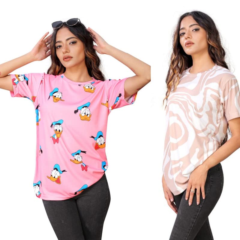 SHRIEZ Oversized Tshirt for Ladies Pink Don & Brown Zebra Printed T-Shirt for Women/Girls