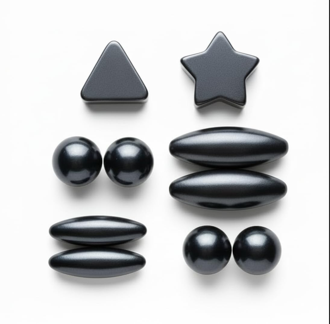 Decorative Magnet Set, Black, Star and Oval Shapes, Strong, for Home and Office, 10 Pack-image-44