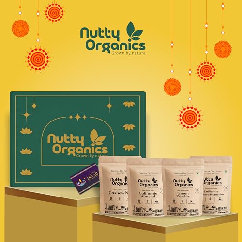 Image of Nutty Organics Mix Dry Fruit - 1Kg California Almonds, Whole Cashews, Green Kishmish, Exotic Pistachios | High in Fiber & Boost Immunity | Rich in Protein | Healthy Nut - Dry Fruits Combo Pack of 4 (250 gm each) Diwali Mix dry fruit Combo gift box for family and friends , hamper