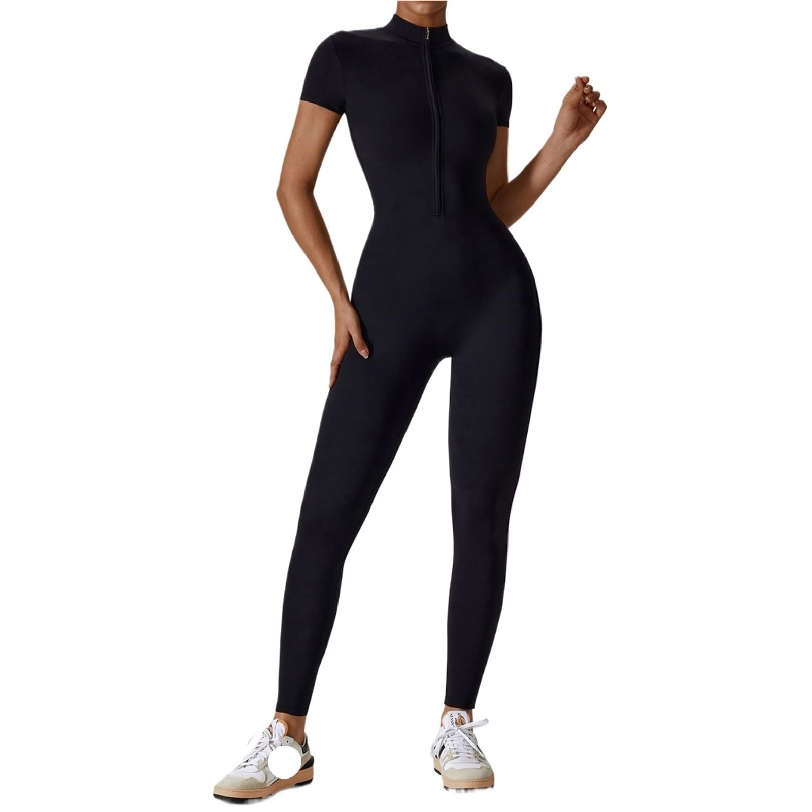 Conjunto de Yoga, monos for mujer, traje con cremallera manga corta for gimnasio, ropa entrenamiento aumento, Bodi deportivo, chándal