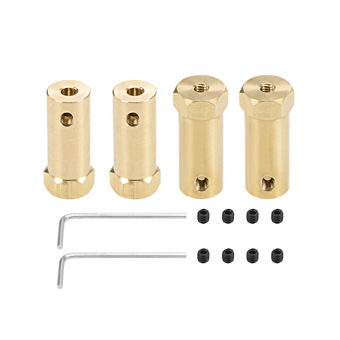 uxcell Hex Coupler 4mm Bore Motor Hex Brass Shaft Coupling Flexible Connector for Car Wheels Tires Shaft Motor 4pcs