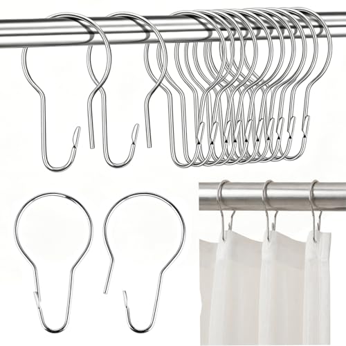 REJOECE 75 Stück Duschvorhangringe Edelstahl, Metall Vorhängeringe, Duschvorhang Haken, Duschvorhang Ringe, Aufhängering mit Gleitsystem für Badezimmer, Schlafzimmer, Küche, Vorhangstangen (Silber)
