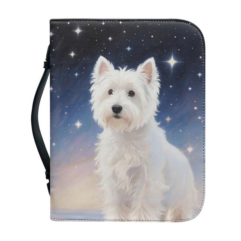 Kuiaobaty White Westie Book Cover for Women, Galaxy Starry Dog Print Leather Notebook Book Case Bag with Pencil Pocket for Kids Bookish Gift,2XL — image 1