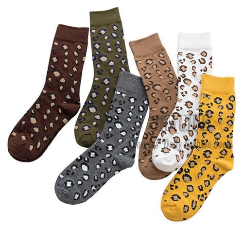 Image of Animal Print Crew Socks Trendy Pattern Quartz Socks Leopard Printed Dress Socks for Women, Men