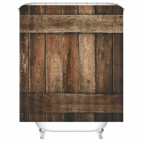 Rideau douche style porte en bois usa pour baignoire marron