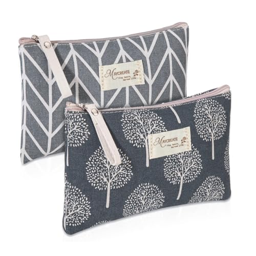 Image of MAYCREATE 2Pcs Canvas Makeup Pouch Bag Zipper Small Makeup Organisers Cosmetic Bag for Lipstick Toiletries Stationeries, Portable Make Up Pouch for Woman Travel and Daily Use - Size 22x14cm