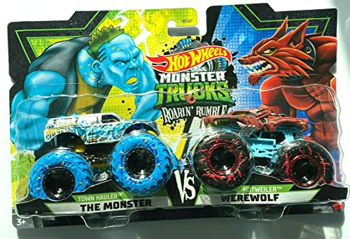 Hot Wheels Monster Trucks Town Hauler vs Hotweiler [The Monster and Werewolf], Roarin Rumble Double Pack (1:64 Scale)