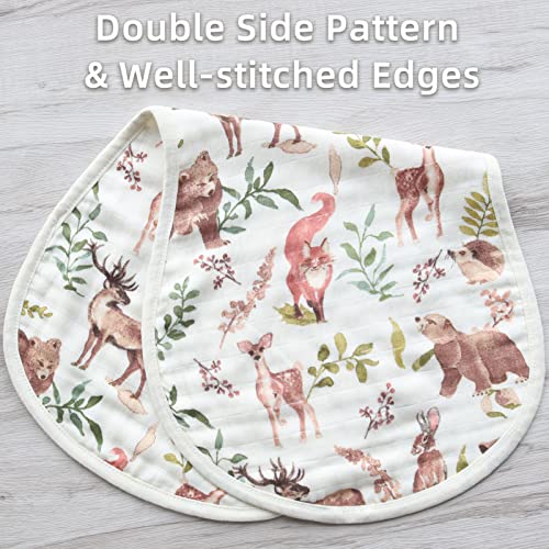 Image of LifeTree Muslin Baby Burp Cloths - Soft 2 Pack Viscose from Bamboo Cotton Large 22'' by 10.6'' Absorbent Milk Spit Up Rags - Burping Cloths for Newborn, Girls Boys, Woodland Animals & Pine Tree
