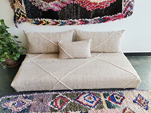 Foamrush Moroccan 6" X 28" X 48" Natural/Cream Woven Textured Rope Floor Cushion Couch W/Gel Memory Foam, Armless Loveseat, Floor Poof, Floor Sofa, Modern Sofa, Modular Boho Sofa, Boho Floor Couch #TOP1