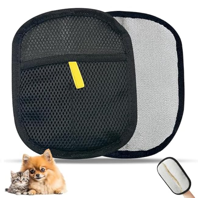 2 Pcs Reusable Electrostatic Pet Hair Remover Glove & Magic Brush, Cat & Dog Hair Removal Grooming Gloves for Furniture, Couch, Carpet, Car Seat, Clothes-Iy7A0Sq1