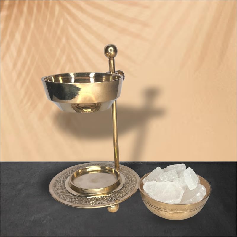 DOKCHAN Brass Fragrance Lamp Oil Diffuser Camphor/Loban Lamp Burner Bakhoor Incense Frankincense Burner Lamp with Adjustable Handle